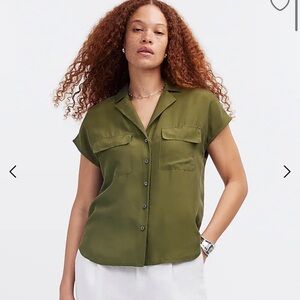 Madewell Silk Drapey Patch-Pocket Sleeveless Shirt